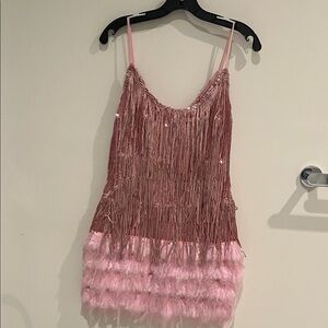 Elegant Pink Sequin Fringe Mini Dress